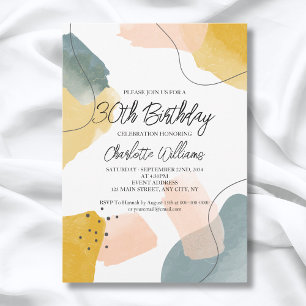 Modern Watercolor 30th Birthday Party Invitation