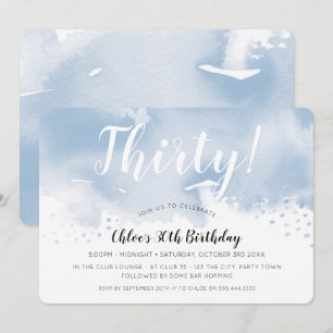 MODERN WATERCOLOR 30th stylish birthday party blue Invitation