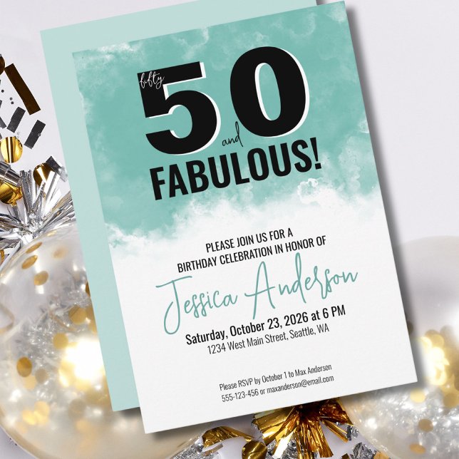 Modern Watercolor 50th Birthday Party Invitation (Modern Watercolor Fifty Fabulous 50th Birthday Invitation )