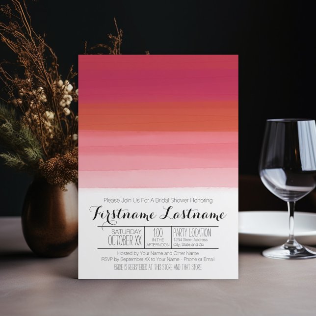 Modern Watercolor Abstract Bridal Shower Invitation (Wedding Shower Invitation - watercolor red and coral and pink)