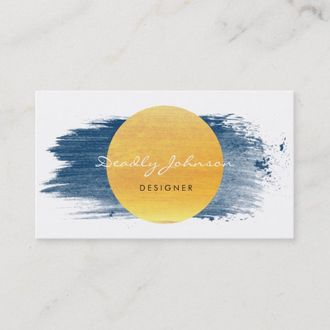 Modern Watercolor Abstract Elegant Blue Yellow Business Card (Front)