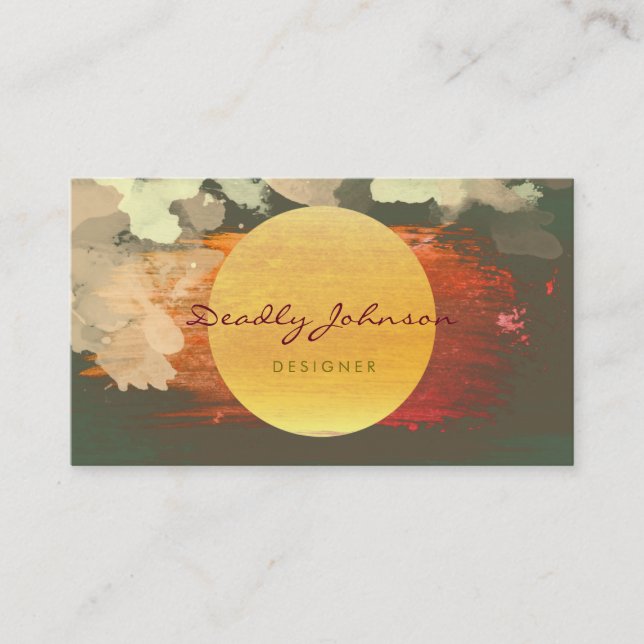 Modern Watercolor Abstract Elegant Green Yellow Business Card (Front)