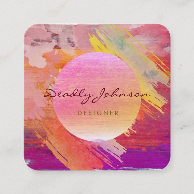 Modern Watercolor Abstract Elegant Pink Moon Square Business Card (Front)