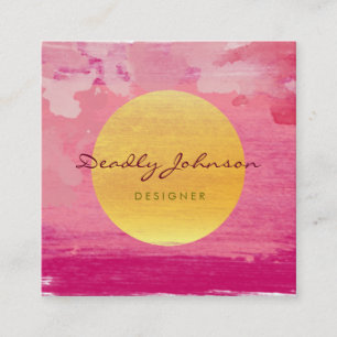 Modern Watercolor Abstract Elegant Pink Yellow Square Business Card
