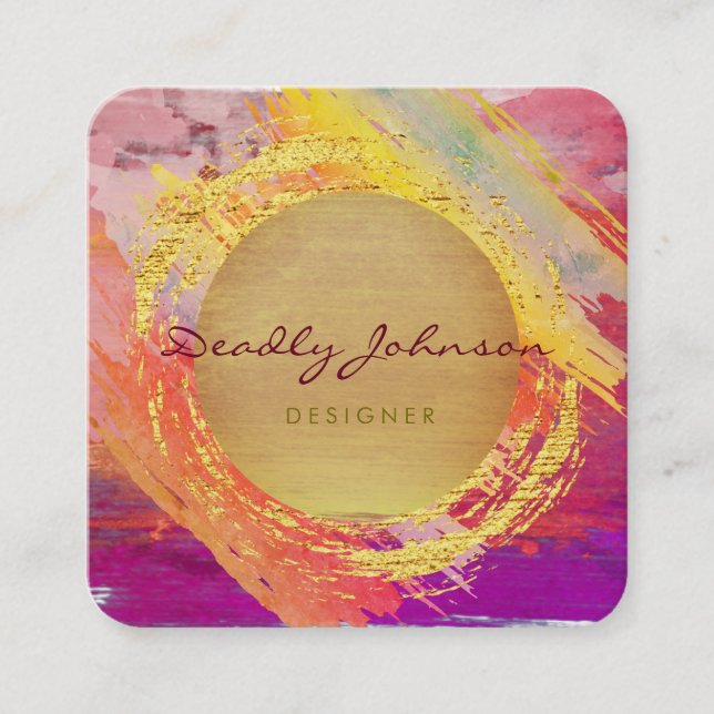 Modern Watercolor Abstract Elegant Yellow Moon Square Business Card (Front)