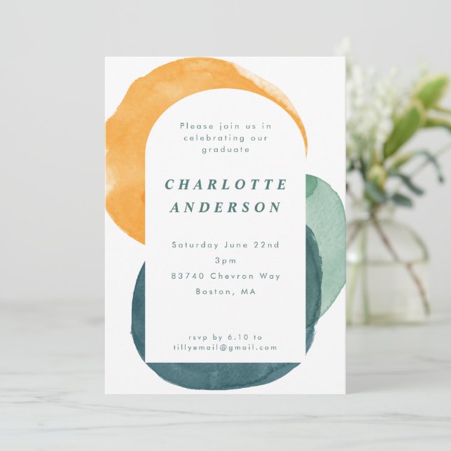Modern Watercolor Abstract Graduation Party Invitation (Standing Front)