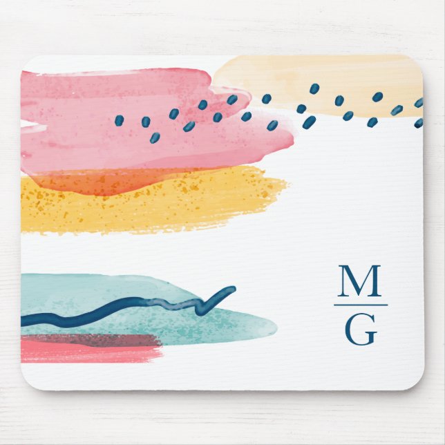Modern Watercolor Abstract Monogram Pink Yellow Mouse Mat (Front)