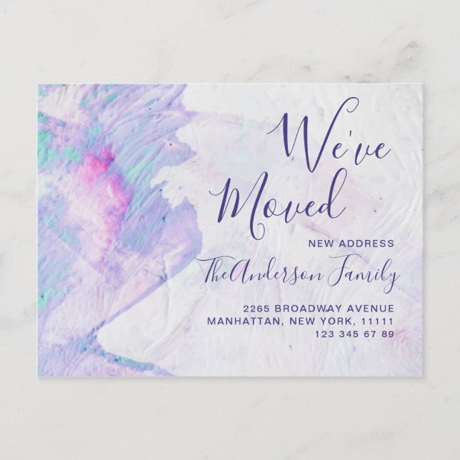 Modern Watercolor Abstract Moving Announcement Postcard (Front)