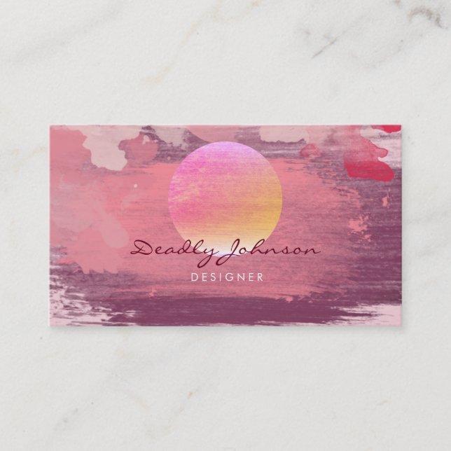 Modern Watercolor Abstract Paint Pink Orange Business Card (Front)