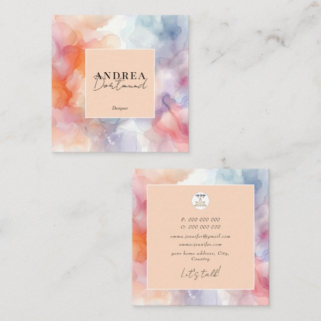 Modern watercolor Abstract purple  Square Business Card (Front/Back)
