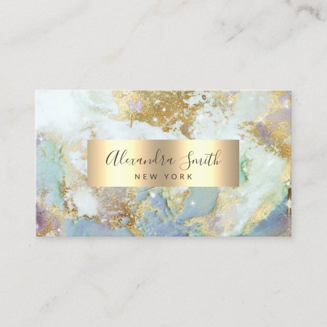 Modern Watercolor Alcohol Ink Gold Foil Marbled Business Card (Front)