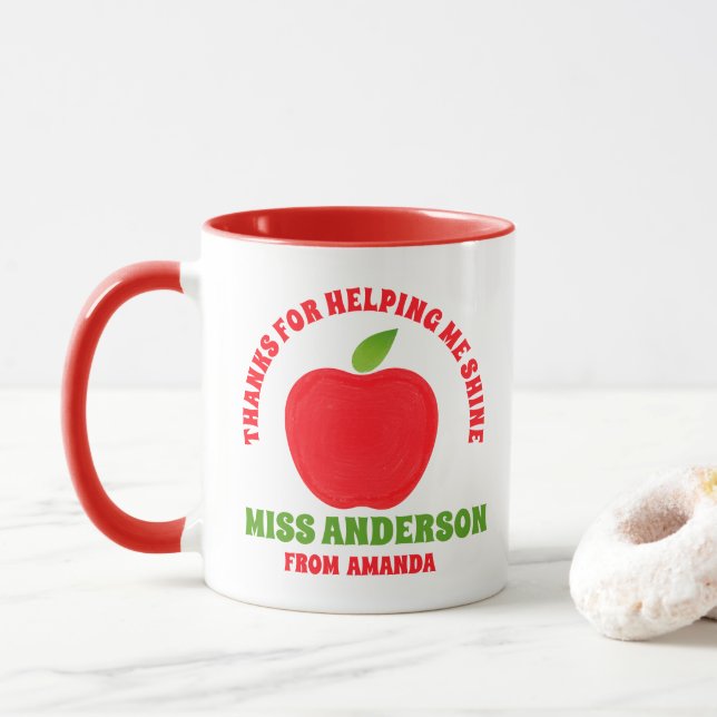 Modern watercolor Apple teacher thank you gift mug (With Donut)