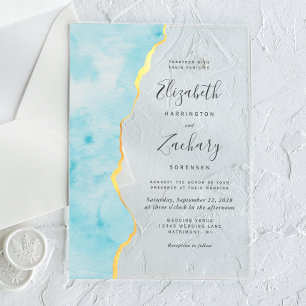 Modern Watercolor Aqua Blue Agate Wedding Acrylic Invitations