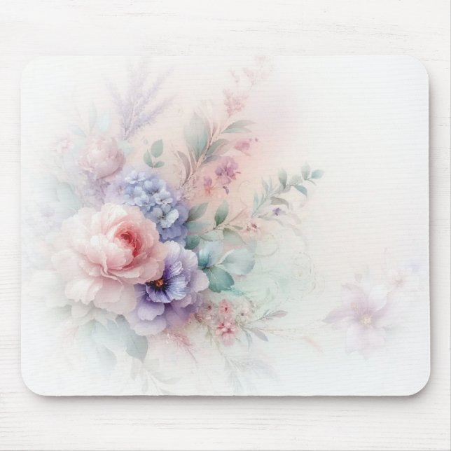 Modern Watercolor Aquarell Flowers Painting Trendy Mouse Mat (Front)