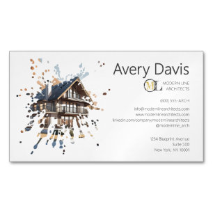 Modern Watercolor Architecture Real Estate Magnetic Business Card