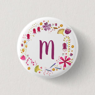 Modern Watercolor Autumn Flower Monogram 3 Cm Round Badge