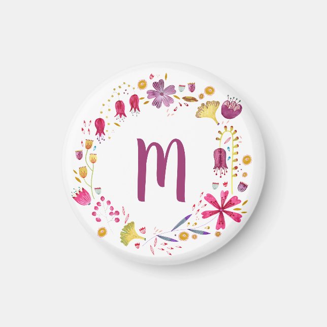 Modern Watercolor Autumn Flower Monogram Magnet (Front)