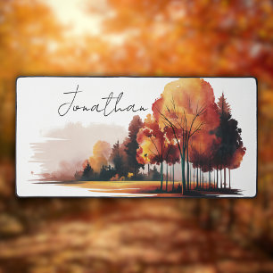 Modern Watercolor Autumn Forest Desk Mat