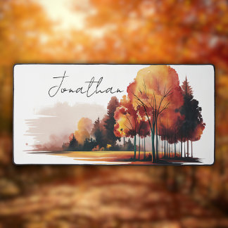 Modern Watercolor Autumn Forest Desk Mat