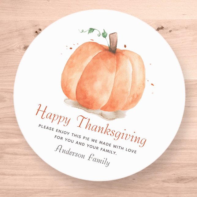 Modern Watercolor Autumn Pumpkin Thanksgiving Classic Round Sticker (Creator Uploaded)