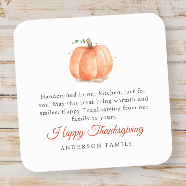 Modern Watercolor Autumn Pumpkin Thanksgiving Square Sticker (Creator Uploaded)