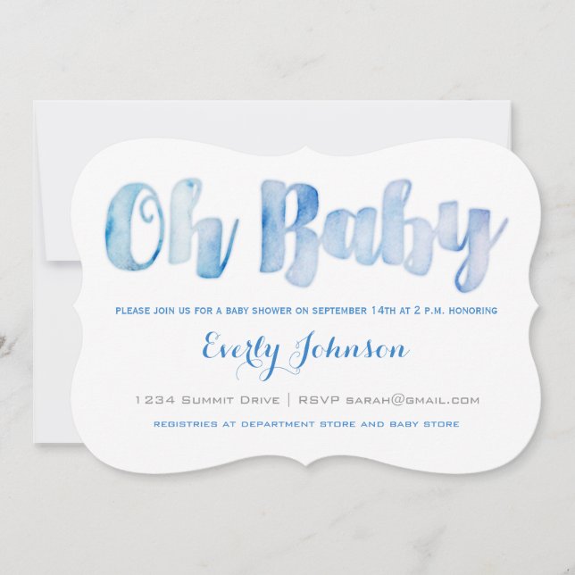 Modern Watercolor Baby Boy Shower Invitations (Front)