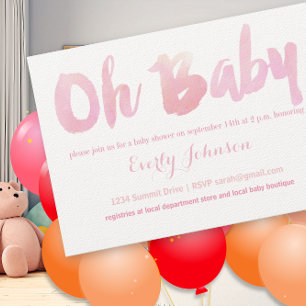 Modern Watercolor Baby Girl Shower Invitations