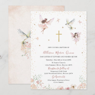Modern Watercolor Baptism Magical Floral Fairy Pr Invitation