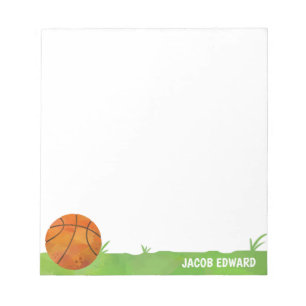 Modern Watercolor Basketball Sport Ball Grass Kids Notepad