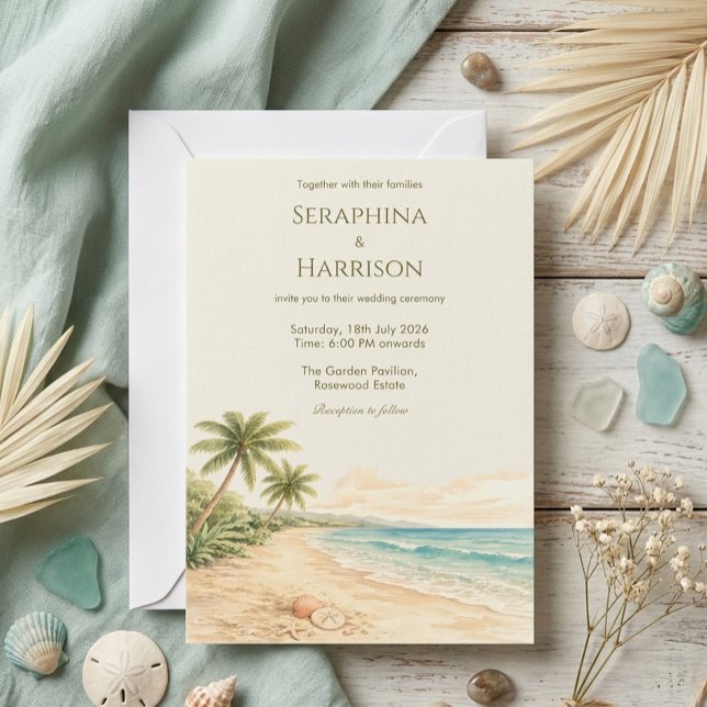 Modern Watercolor Beach Destination Wedding  Invitation (Creator Uploaded)