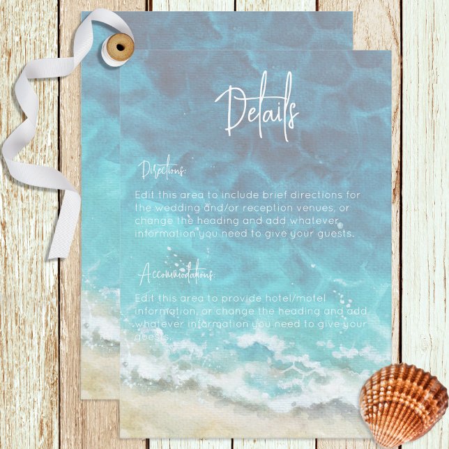 Modern Watercolor Beach & Sea Details Wedding Enclosure Card (Creator Uploaded)