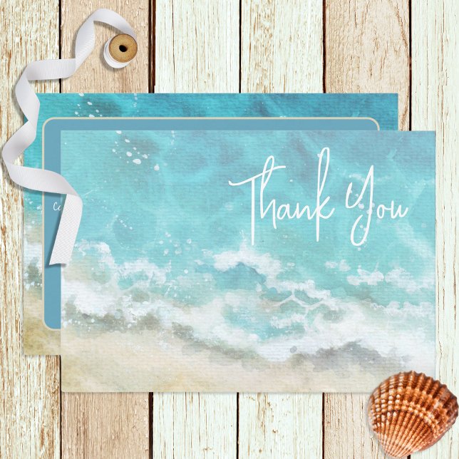 Modern Watercolor Beach & Sea Wedding  Thank You Card (Creator Uploaded)