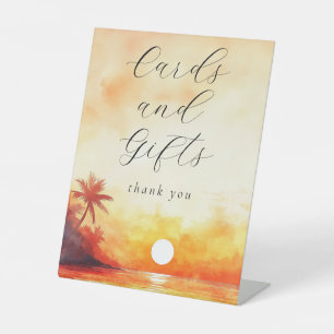 Modern Watercolor Beach Sunset Cards And Gifts Pedestal Sign