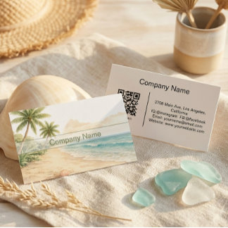 Modern Watercolor Beach Vacation Rental QR Code Business Card