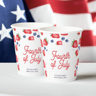 Modern Watercolor Berries Script 4th of July Party Paper Cups