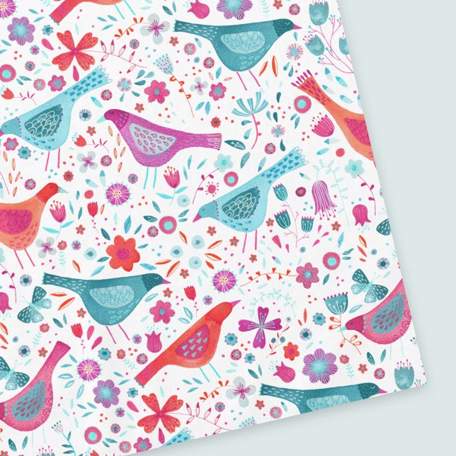 Modern Watercolor Birds and Flowers Colourful Pain Tablecloth (Creator Uploaded)