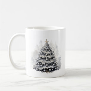 Modern Watercolor Black & White Christmas Tree Coffee Mug
