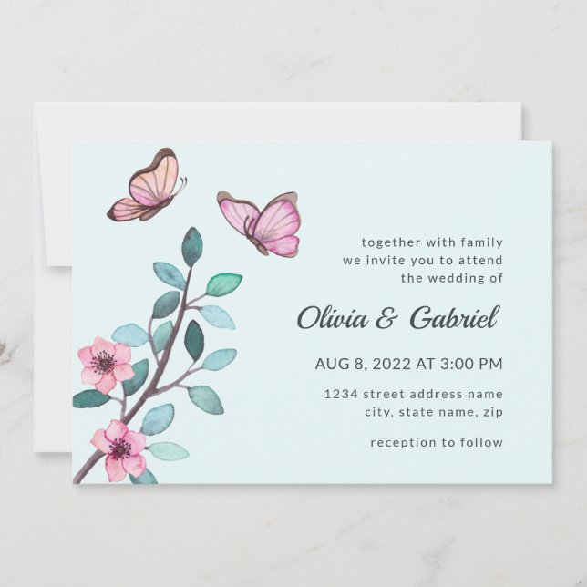 Modern watercolor. Blooming Garden Wedding Invitation (Front)