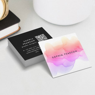 Modern Watercolor Blot QR Code Square Business Card