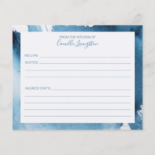 Modern Watercolor Blue Abstract Name Recipe Card