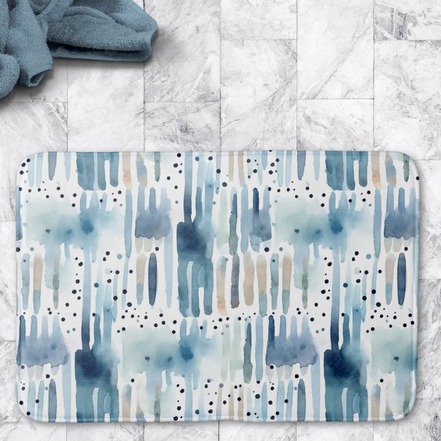 Modern Watercolor Blue Abstract Pattern Bath Mat (Creator Uploaded)
