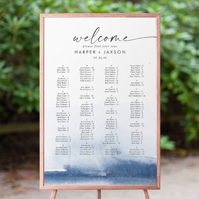Modern Watercolor Blue Alphabetical Seating Chart (Creator Uploaded)