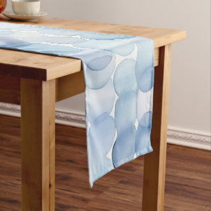 Modern Watercolor Blue and White Circles Pattern Short Table Runner