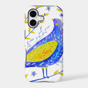 Modern Watercolor Blue and Yellow Bird Art