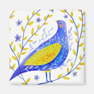 Modern Watercolor Blue and Yellow Bird Art Magnet