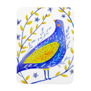 Modern Watercolor Blue and Yellow Bird Art Magnet