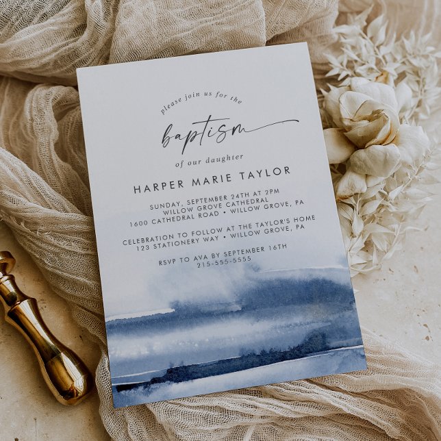 Modern Watercolor | Blue Baptism Invitation (Creator Uploaded)