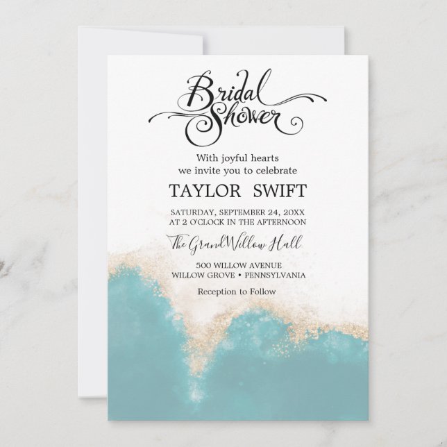 Modern Watercolor Blue Bridal Shower Invitation (Front)