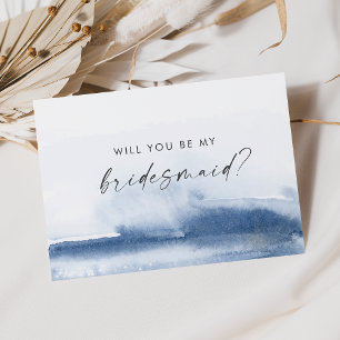 Modern Watercolor   Blue Bridesmaid Proposal Card