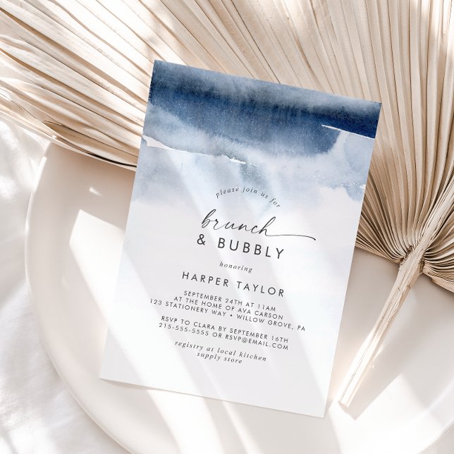 Modern Watercolor | Blue Brunch & Bubbly Bridal Invitation (Creator Uploaded)